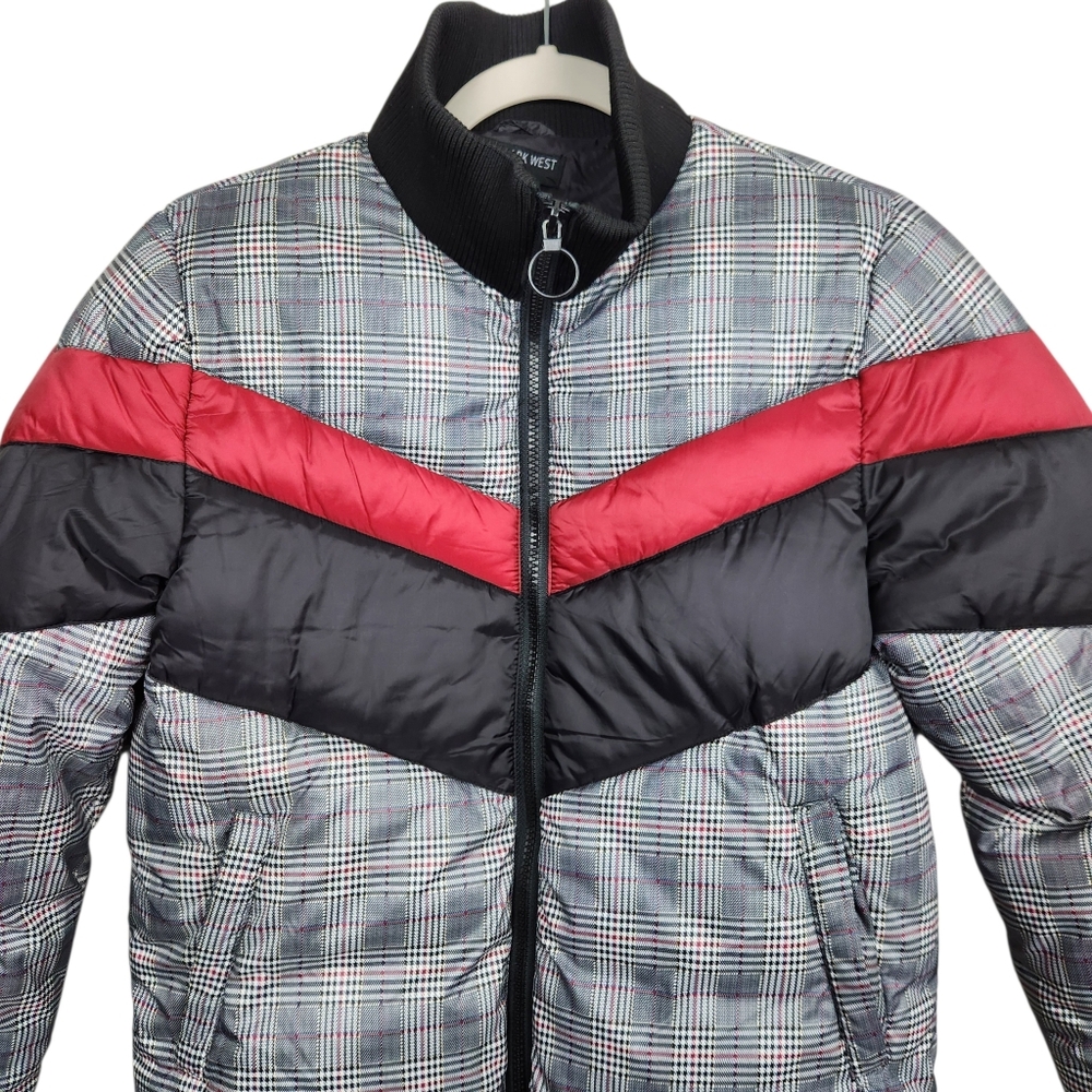 Central Park West Wesley Plaid Striped Puffer Jacket Moc Collar Womens Size S - Picture 4 of 11
